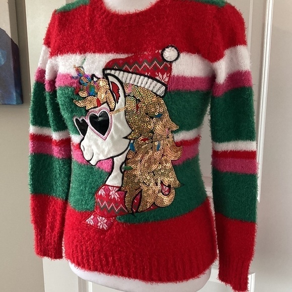 Holiday Time medium 7-8 juniors Christmas sweater unicorn - Picture 4 of 10
